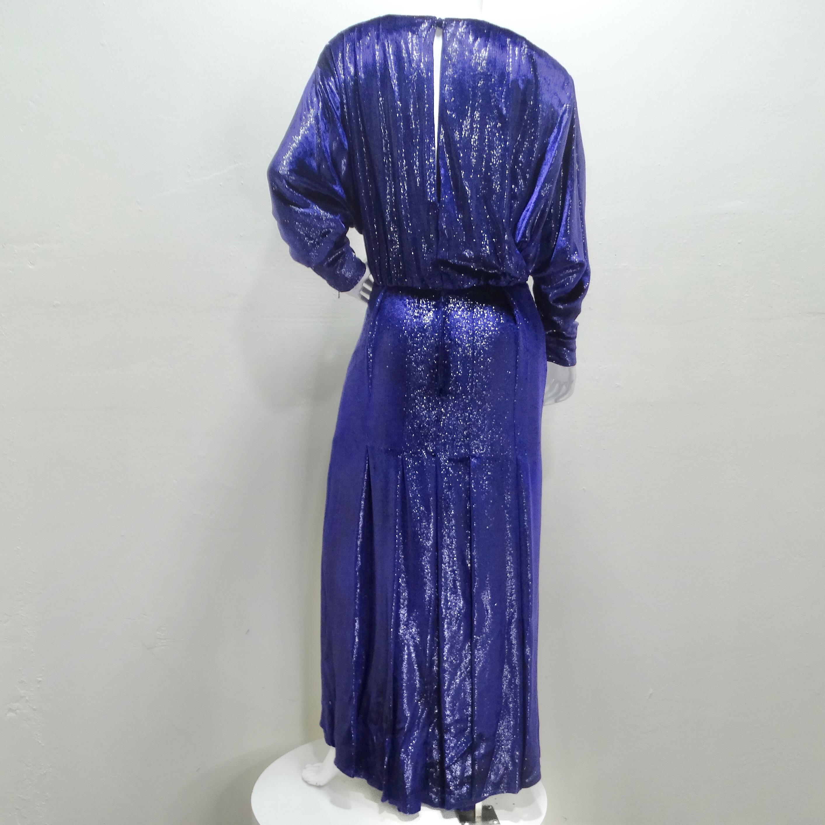 Christian Dior 1980s Metallic Purple Long Sleeve Gown For Sale 5