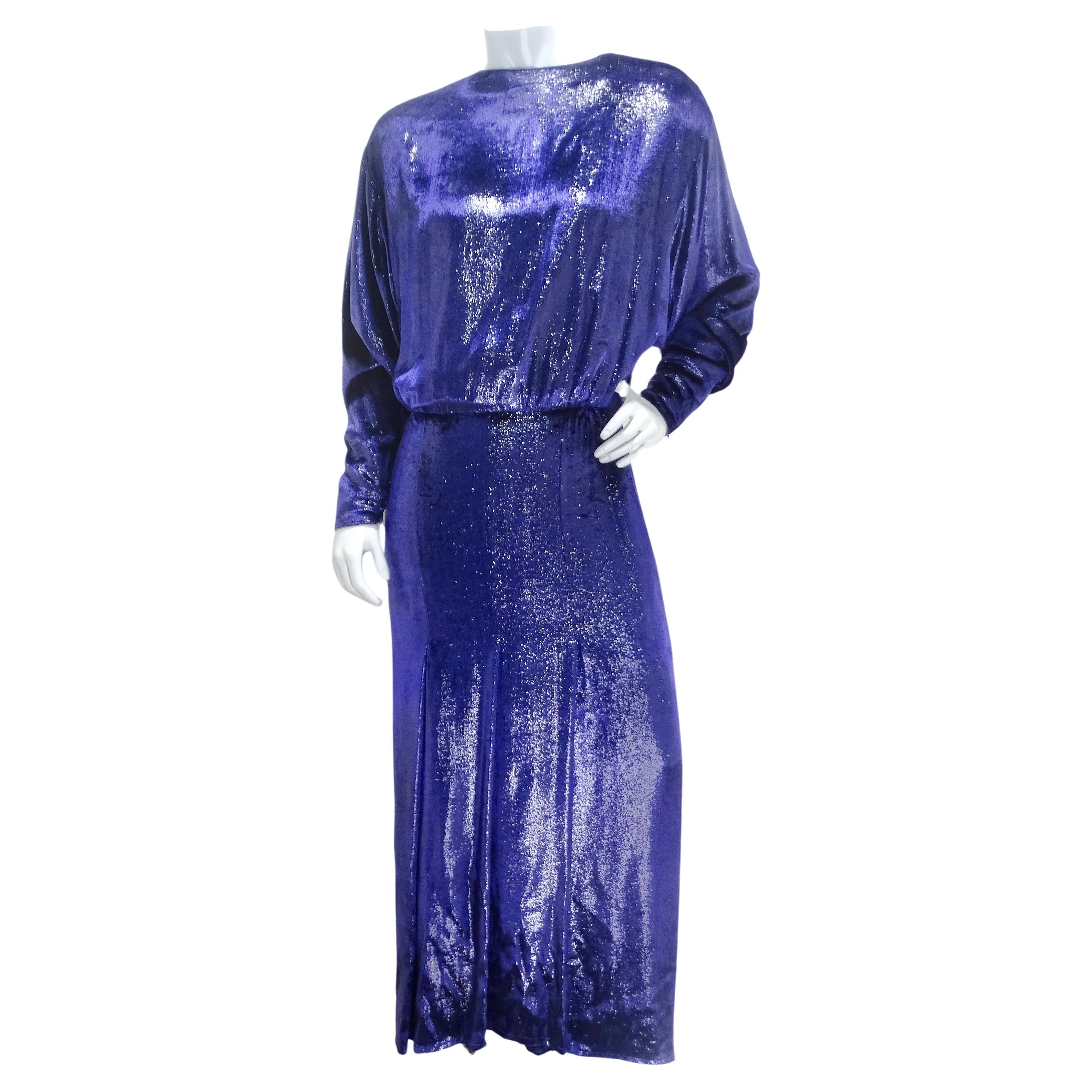 Christian Dior 1980s Metallic Purple Long Sleeve Gown For Sale