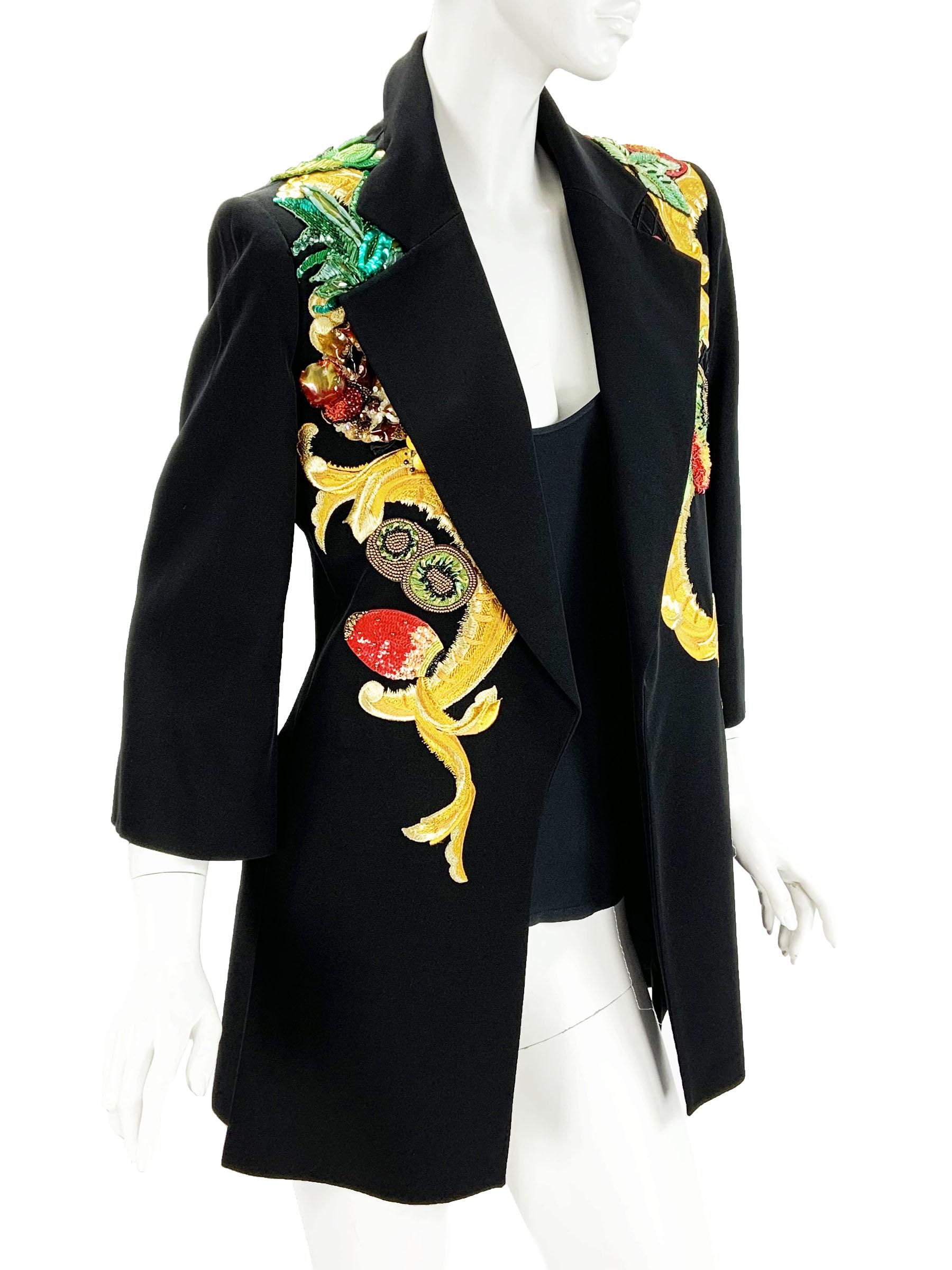 Noir Christian Dior - Blazer long numéroté, perlé et brodé, années 1980 en vente