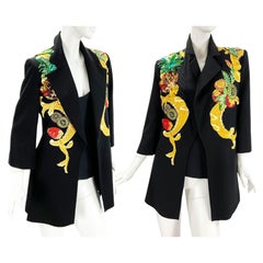 Vintage Christian Dior 1980's Numbered Beaded & Embroidered Long Blazer Jacket + Top