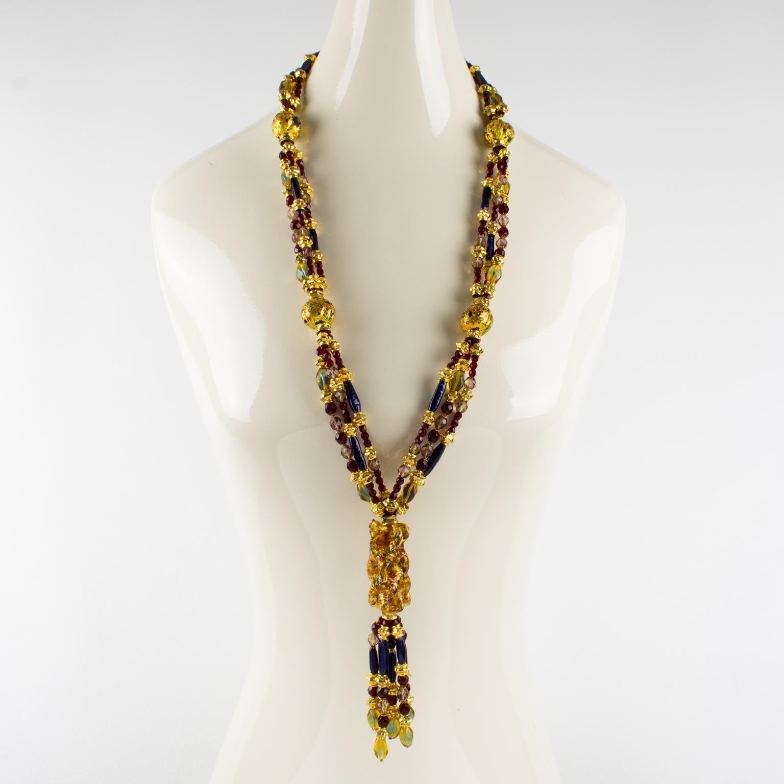 Modern Christian Dior 1980s Runway Murano Art Glass Extra-Long Necklace For Sale