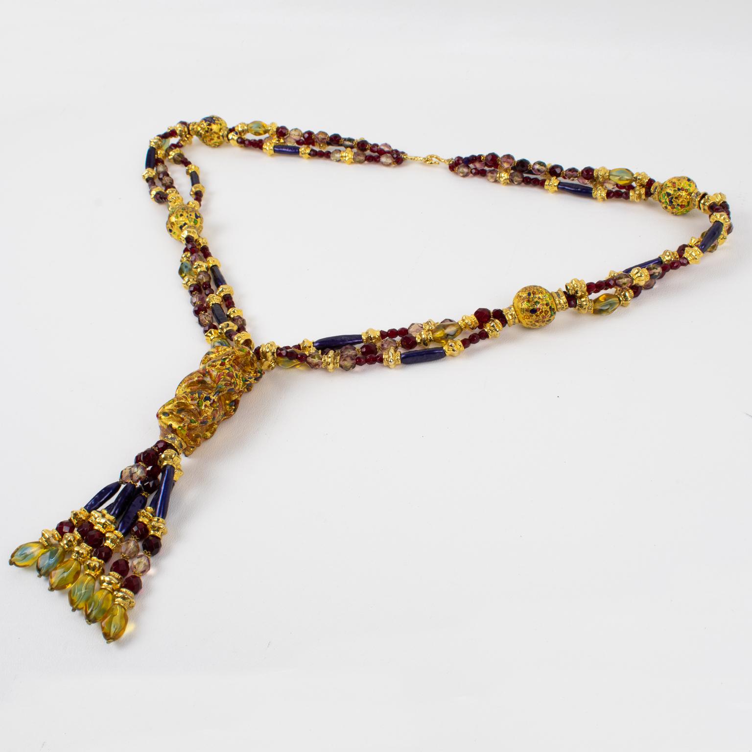 Christian Dior 1980s Runway Murano Art Glass Extra-Long Necklace In Excellent Condition For Sale In Atlanta, GA