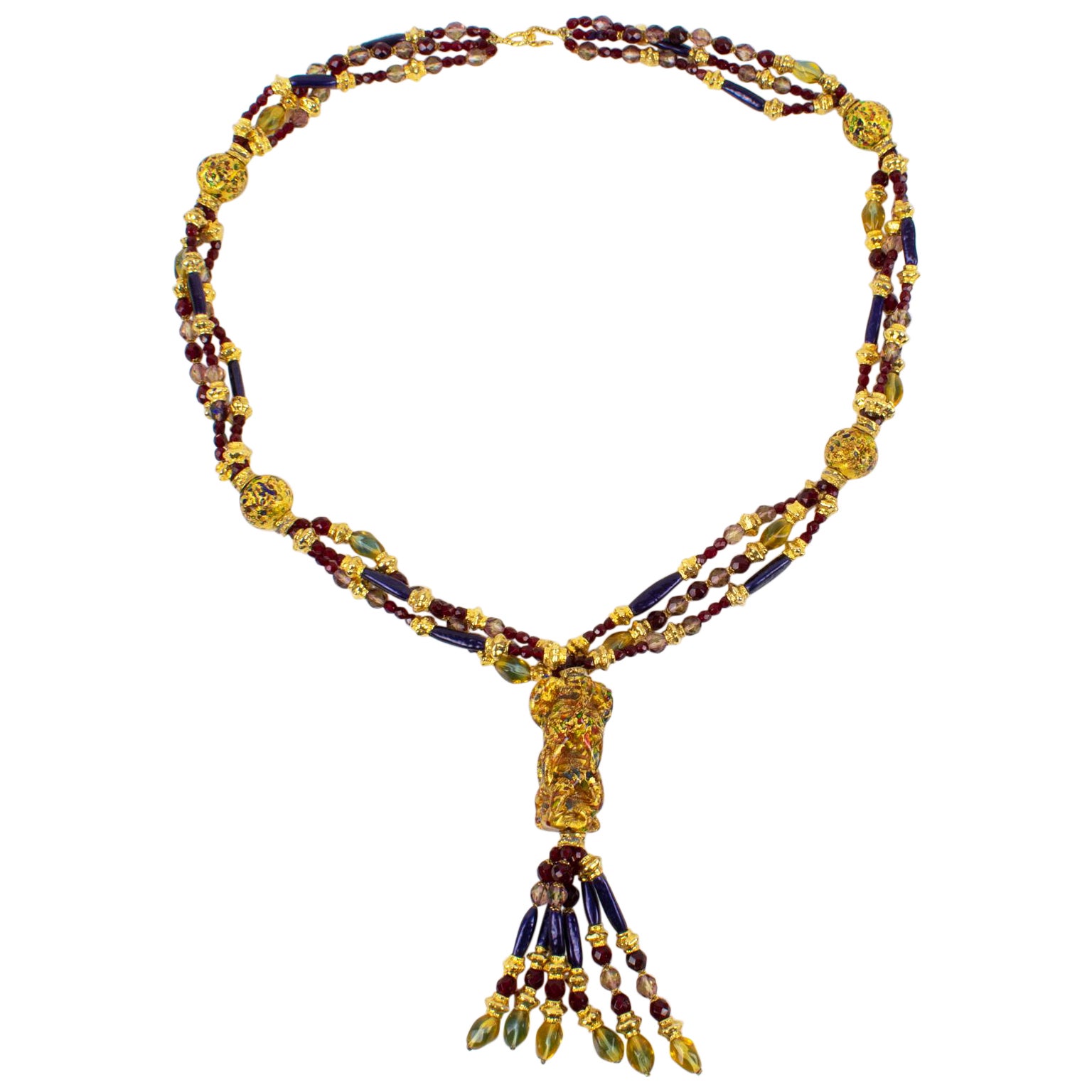 Christian Dior 1980s Runway Murano Art Glass Extra-Long Necklace For Sale