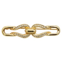 Christian Dior 1980s Symmetric Long Bar Double Clip Crystals Interlocked Brooch