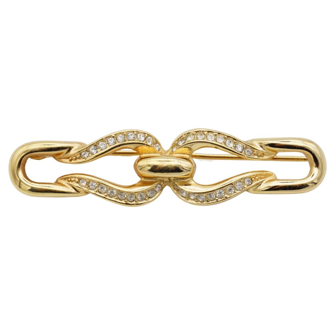 Christian Dior, broche longue symétrique à double clip et cristaux imbriqués des années 1980 en vente