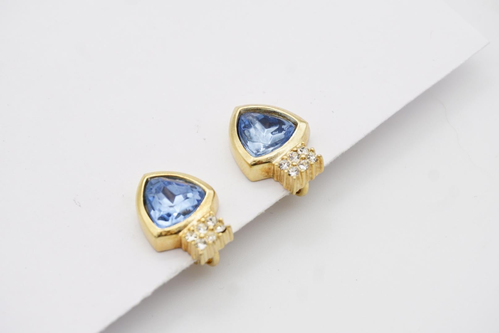 Christian Dior 1980er Jahre Vintage Aquamarin Kristalle Blaues Dreieck Clip-On-Ohrringe im Angebot 6