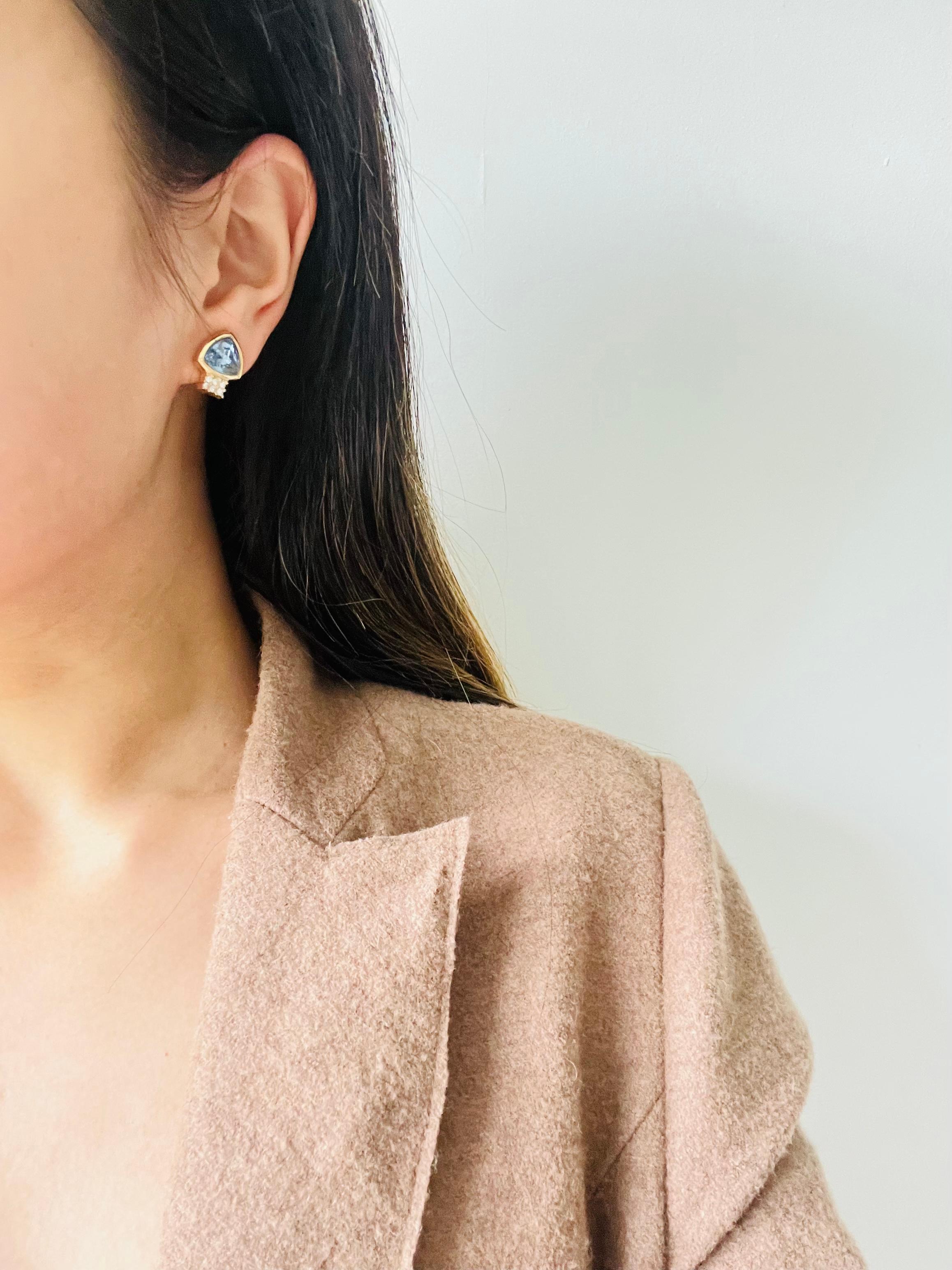 Christian Dior 1980er Jahre Vintage Aquamarin Kristalle Blaues Dreieck Clip-On-Ohrringe im Angebot 2