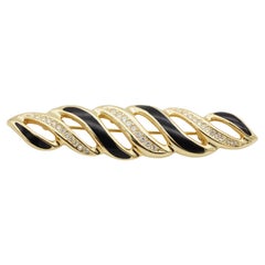 Christian Dior 1980s Vintage Black Crystals Swirl Twist Openwork Long Brooch