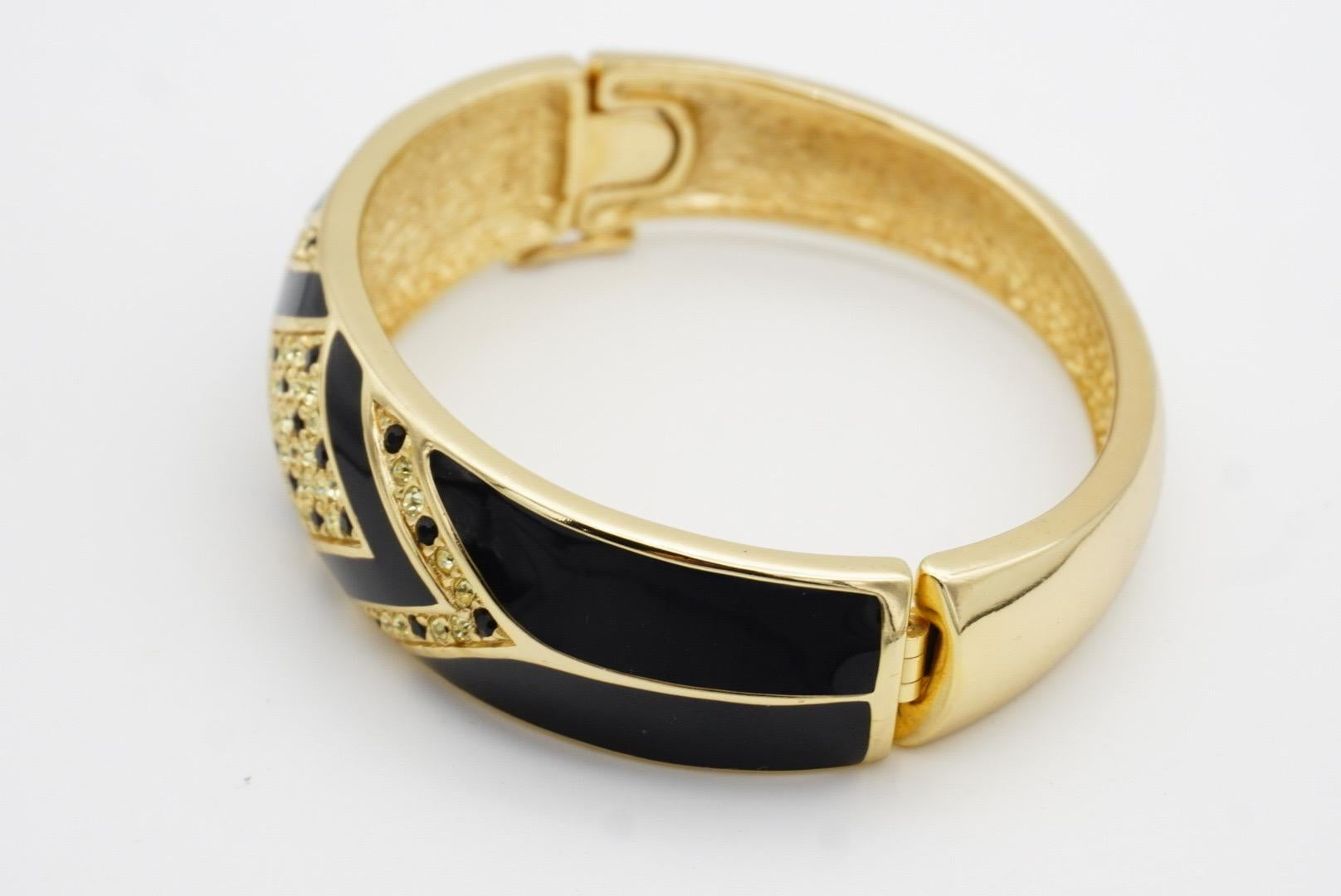 Christian Dior 1980s Vintage Black Enamel Clear Crystals Cuff Bangle Bracelet 5