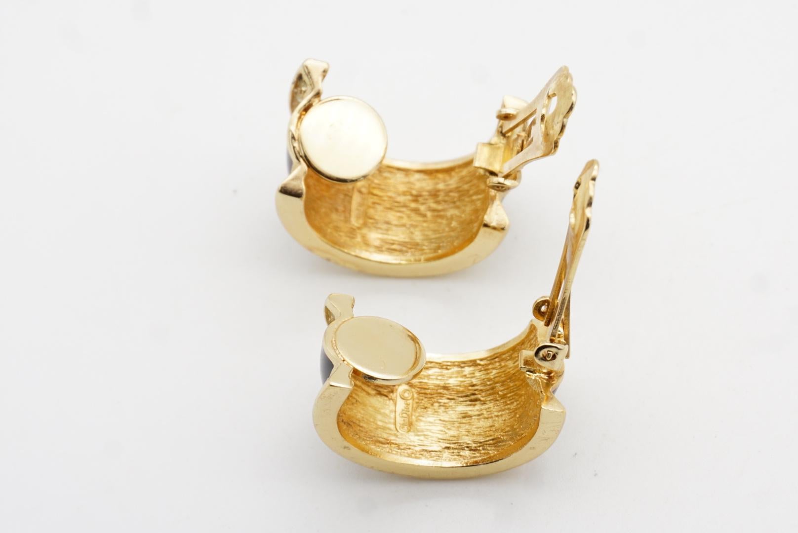 Christian Dior 1980s Vintage Schwarz Emaille Kristalle Kuppel Reifen Clip Gold Ohrringe im Angebot 7