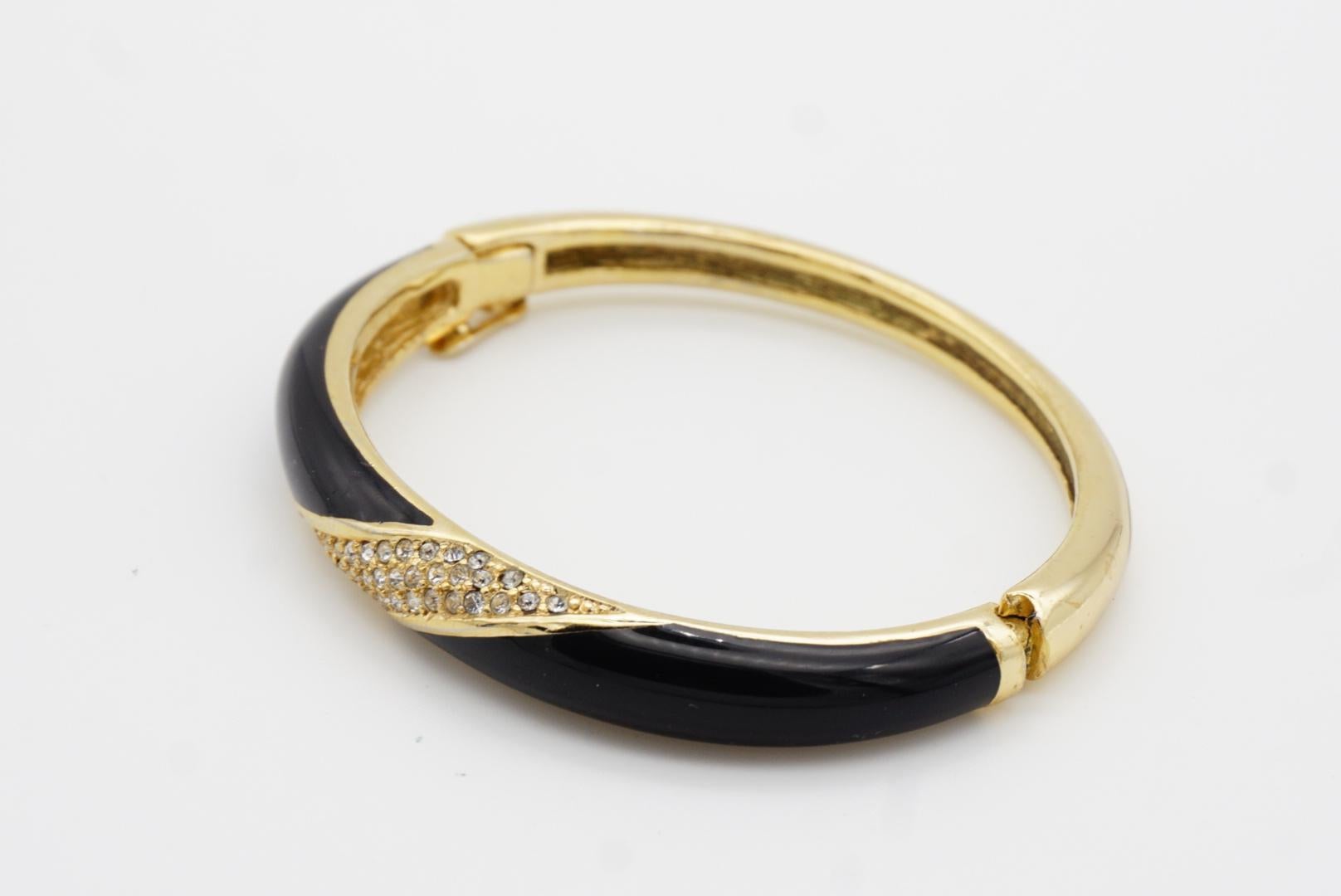 Christian Dior 1980s Vintage Black Enamel Spiral Crystals Cuff Bangle Bracelet For Sale 6