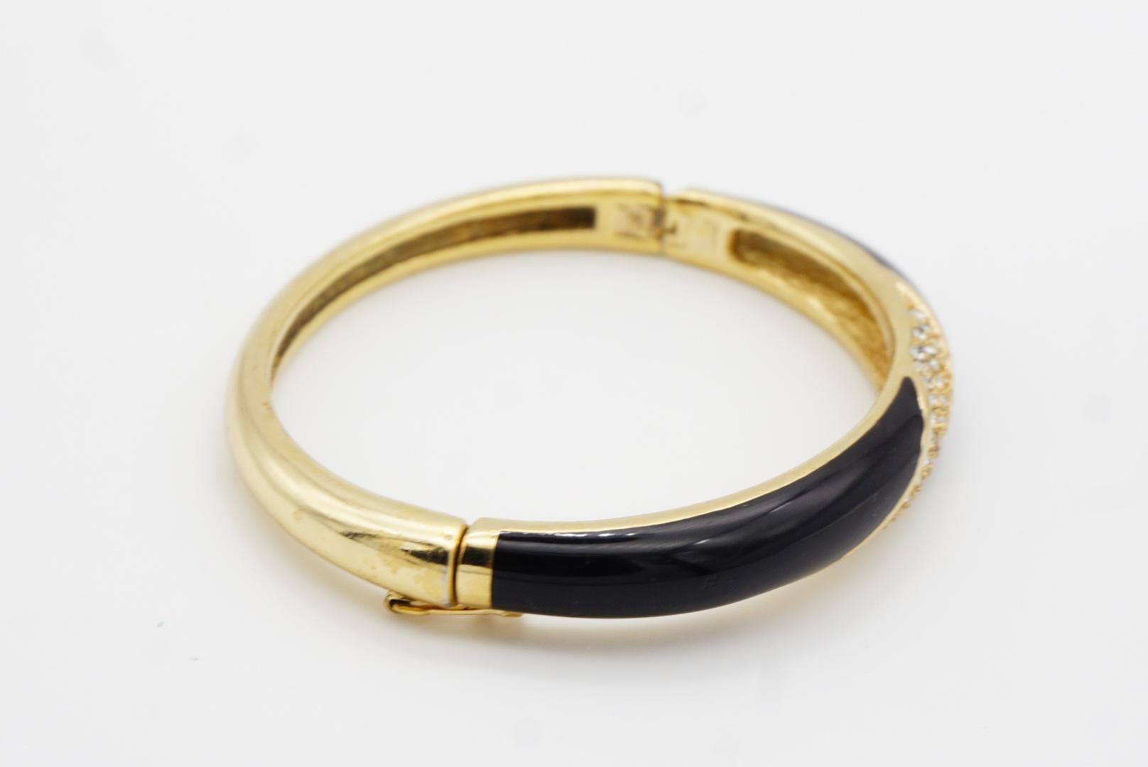Christian Dior 1980s Vintage Black Enamel Spiral Crystals Cuff Bangle Bracelet For Sale 8