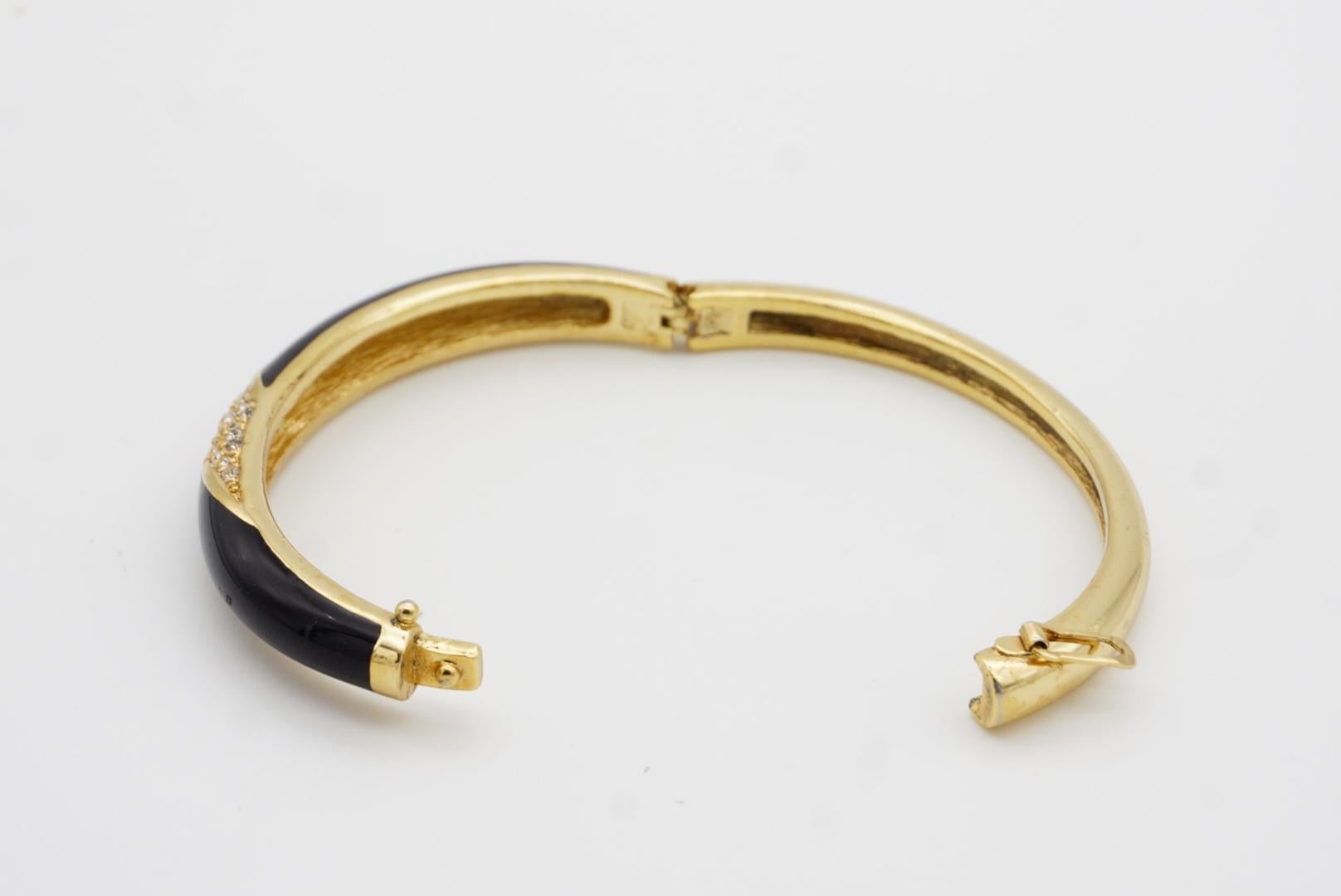 Christian Dior 1980s Vintage Black Enamel Spiral Crystals Cuff Bangle Bracelet For Sale 9