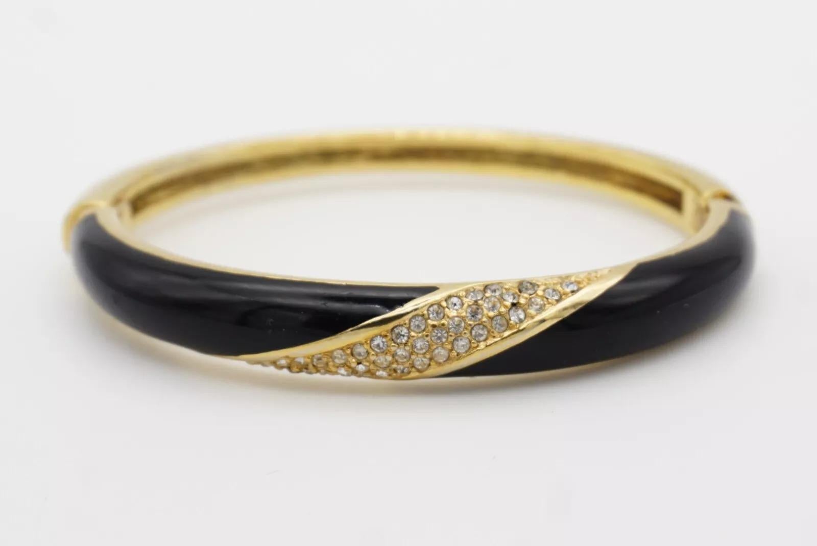 Christian Dior 1980s Vintage Black Enamel Spiral Crystals Cuff Bangle Bracelet For Sale 11