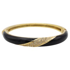 Christian Dior Años 80 Vintage Esmalte Negro Cristales en Espiral Brazalete Cuff Bangle