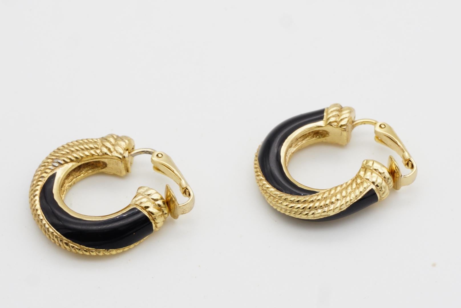 Christian Dior 1980s Vintage Black Spiral Dot Rope Demi Dome Hoop Clip Earrings 6