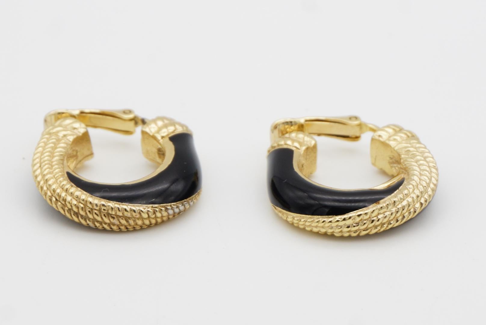 Christian Dior 1980s Vintage Black Spiral Dot Rope Demi Dome Hoop Clip Earrings 4