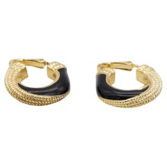 Christian Dior 1980s Vintage Black Spiral Dot Rope Demi Dome Hoop Clip Earrings