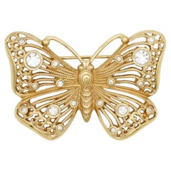 Christian Dior 1980s Vintage Butterfly Filigree Crystals Vivid Openwork Brooch
