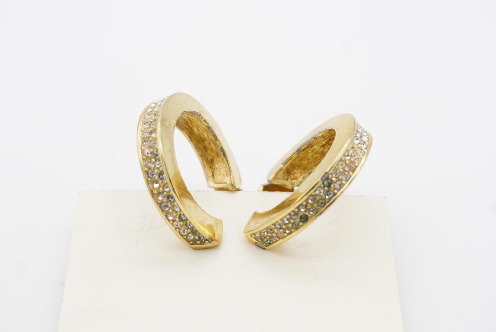 Christian Dior 1980s Vintage Circle Double Crystals Huggie Hoop Clip Earrings 5
