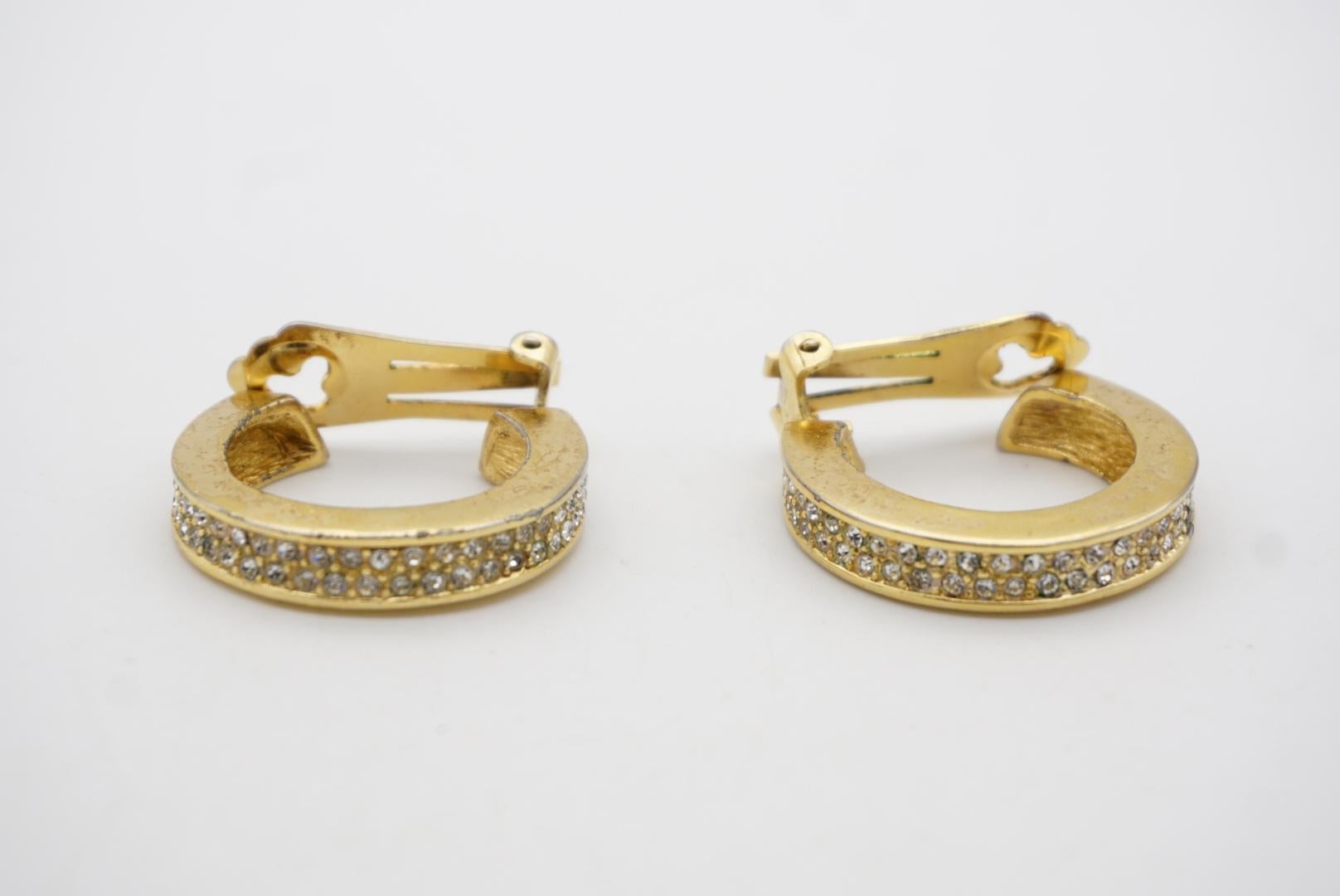 Christian Dior 1980s Vintage Circle Double Crystals Huggie Hoop Clip Earrings 6