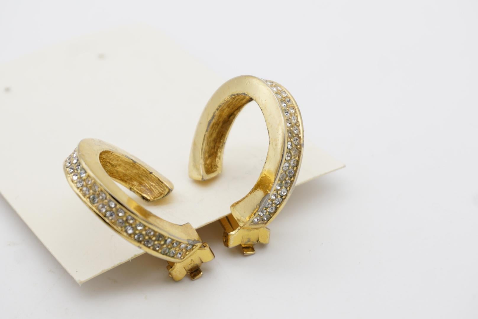 Christian Dior 1980s Vintage Circle Double Crystals Huggie Hoop Clip Earrings 8