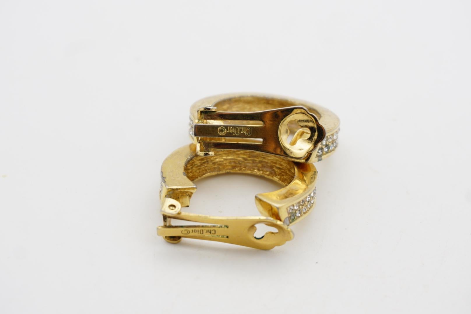 Christian Dior 1980s Vintage Circle Double Crystals Huggie Hoop Clip Earrings 9