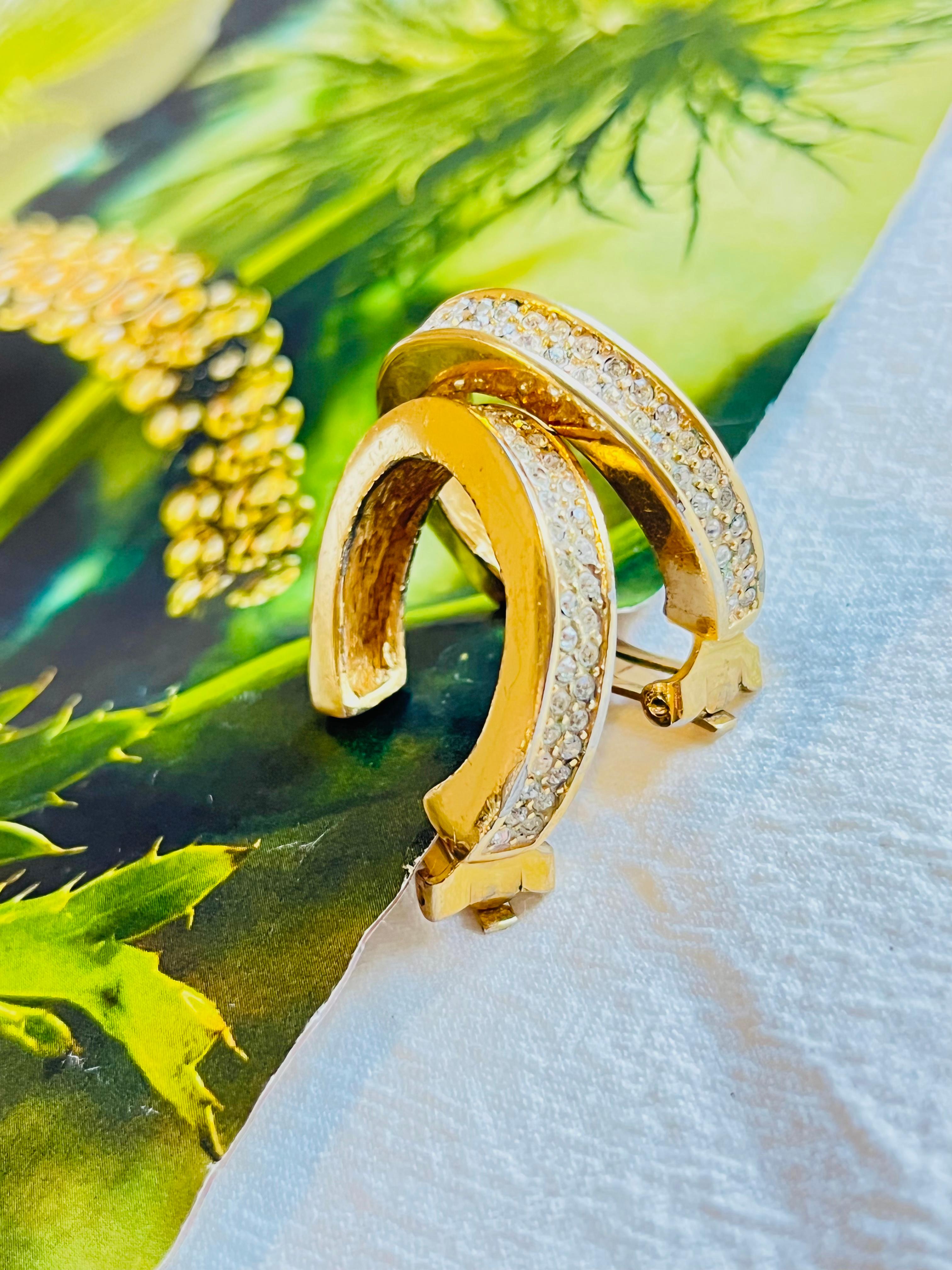 Women's or Men's Christian Dior 1980s Vintage Circle Double Crystals Huggie Hoop Clip Earrings
