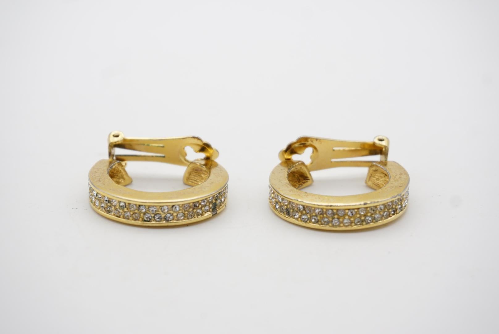 Christian Dior 1980s Vintage Circle Double Crystals Huggie Hoop Clip Earrings 4