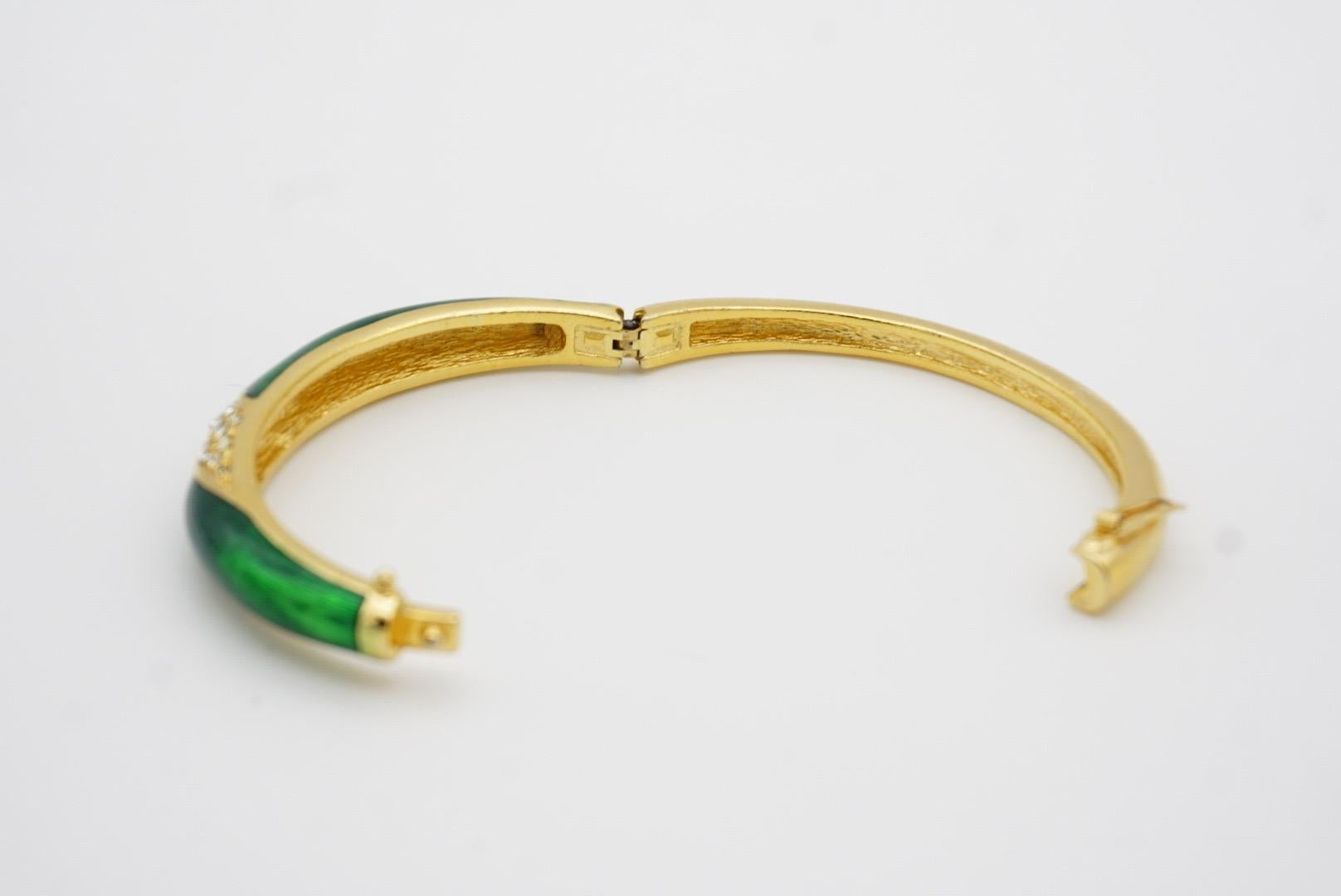Christian Dior 1980s Vintage Emerald Green Enamel Crystals Cuff Bangle Bracelet For Sale 9