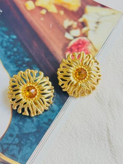 Christian Dior 1980s Vintage Extra Large Yellow Crystal Openwork Round Earrings