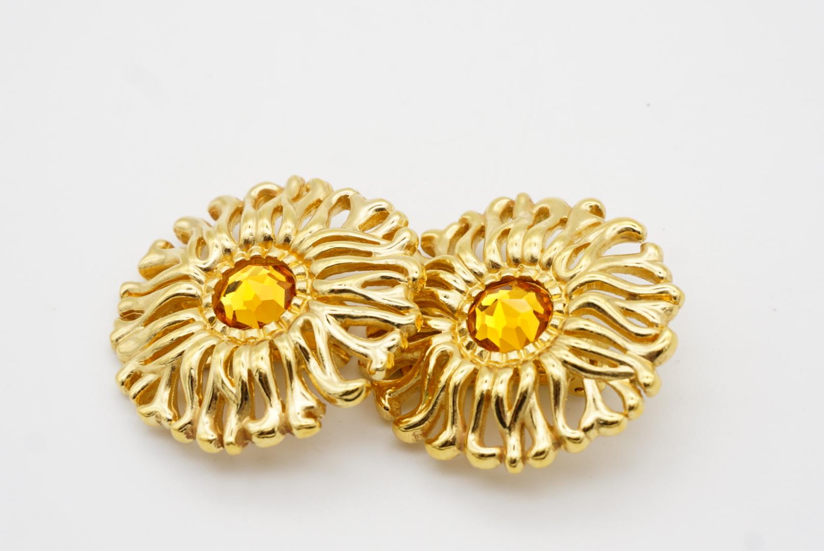 Christian Dior 1980s Vintage Extra Large Yellow Crystal Openwork Round Earrings 4