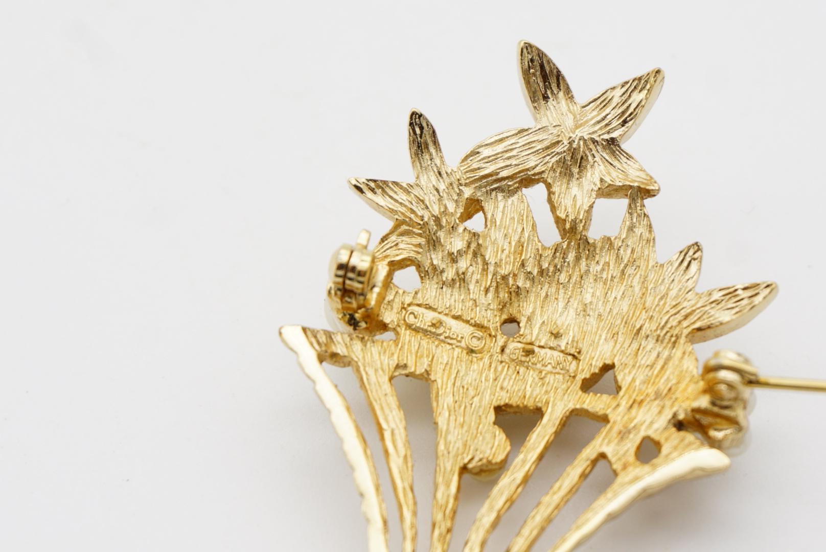 Christian Dior 1980s Vintage Flower Basket Pearls Bouquet Bow