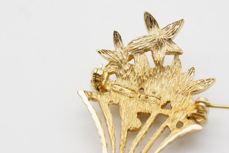 Broche Ancienne Plaqué Or 18k - Style Art Déco/Nouveau - Motif Bouquet - Bijou Vintage