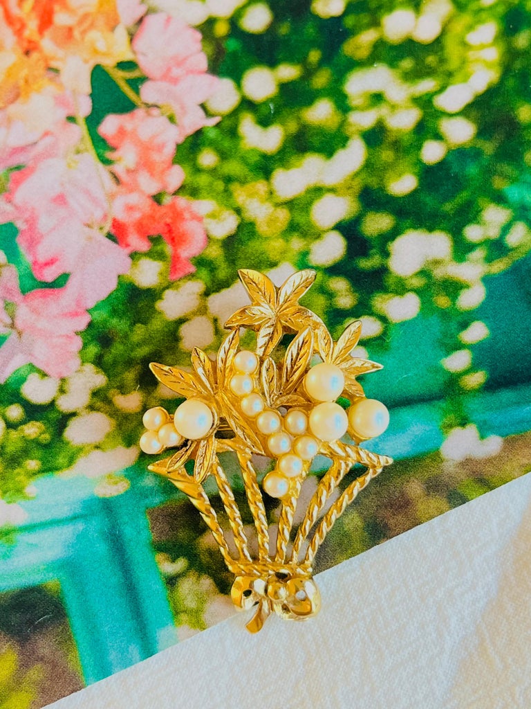 Broche Ancienne Plaquée Or 18k (750) Style Art Déco / Nouveau - Bouquet Floral, Occasion