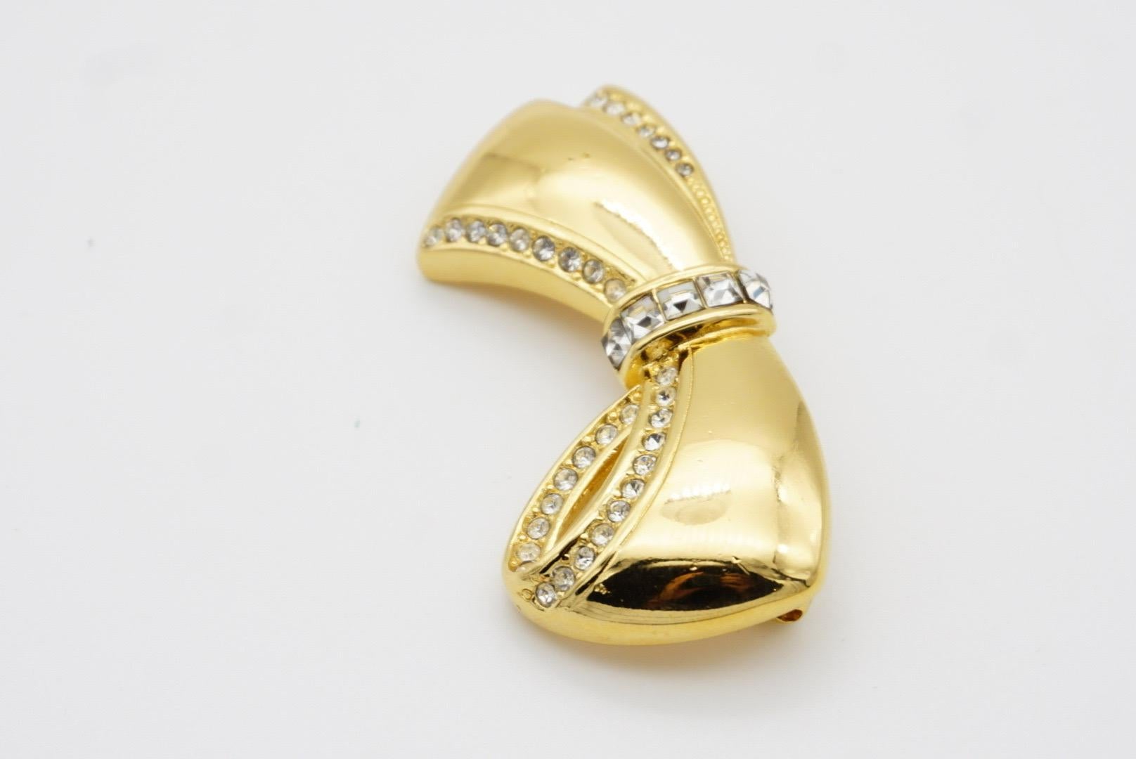 Christian Dior 1980er Jahre Vintage Glow Knot Schleife Band Gold Kristalle Chunky Brosche im Angebot 5