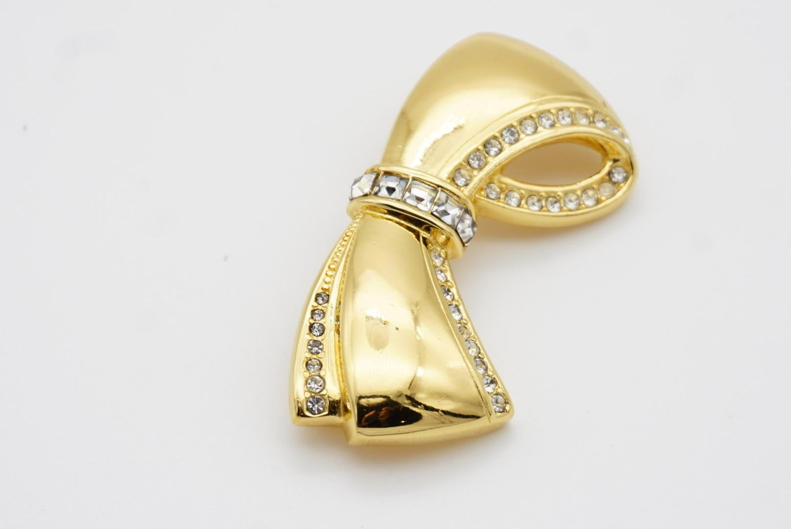 Christian Dior 1980er Jahre Vintage Glow Knot Schleife Band Gold Kristalle Chunky Brosche im Angebot 6