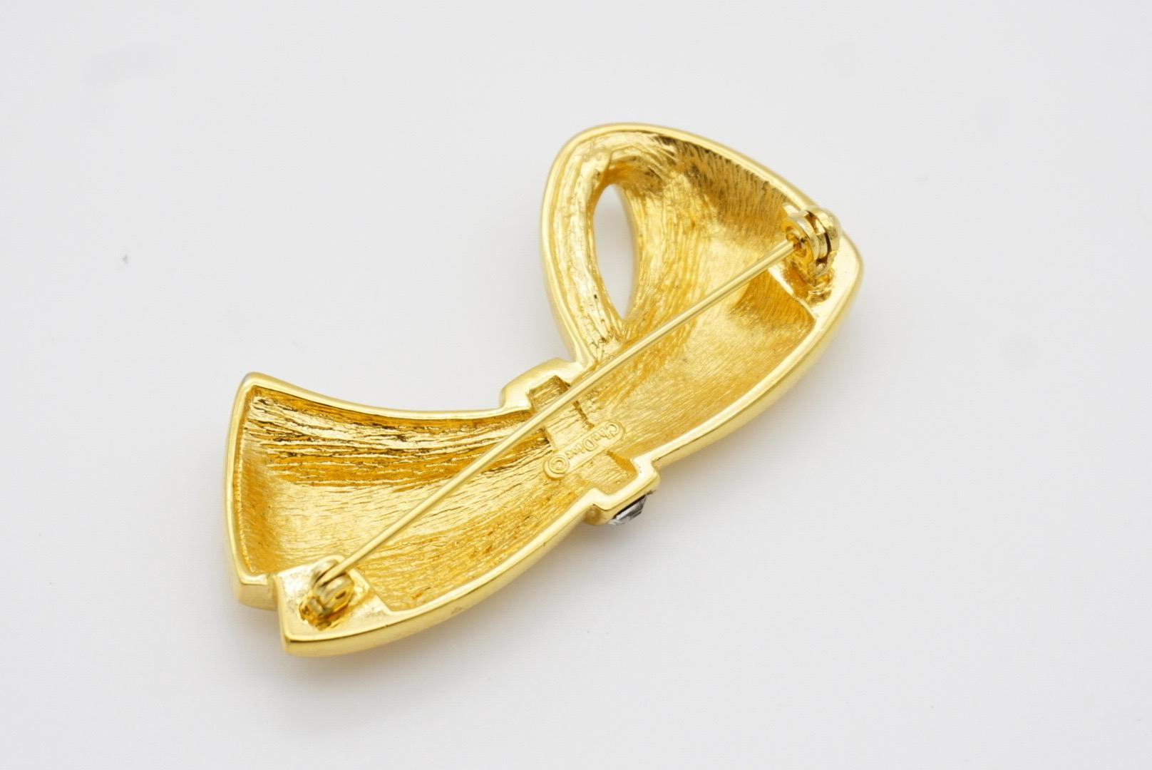 Christian Dior 1980er Jahre Vintage Glow Knot Schleife Band Gold Kristalle Chunky Brosche im Angebot 7
