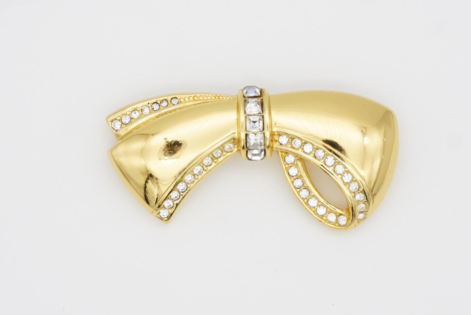 Christian Dior 1980er Jahre Vintage Glow Knot Schleife Band Gold Kristalle Chunky Brosche im Angebot 2