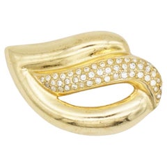 Christian Dior 1980s Vintage Glow Leaf Wing Eye Crystals Openwork Chunky Brooch