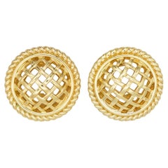 Christian Dior 1980s Vintage Gold Large 3D Circle Openwork Mesh Domed Earrings