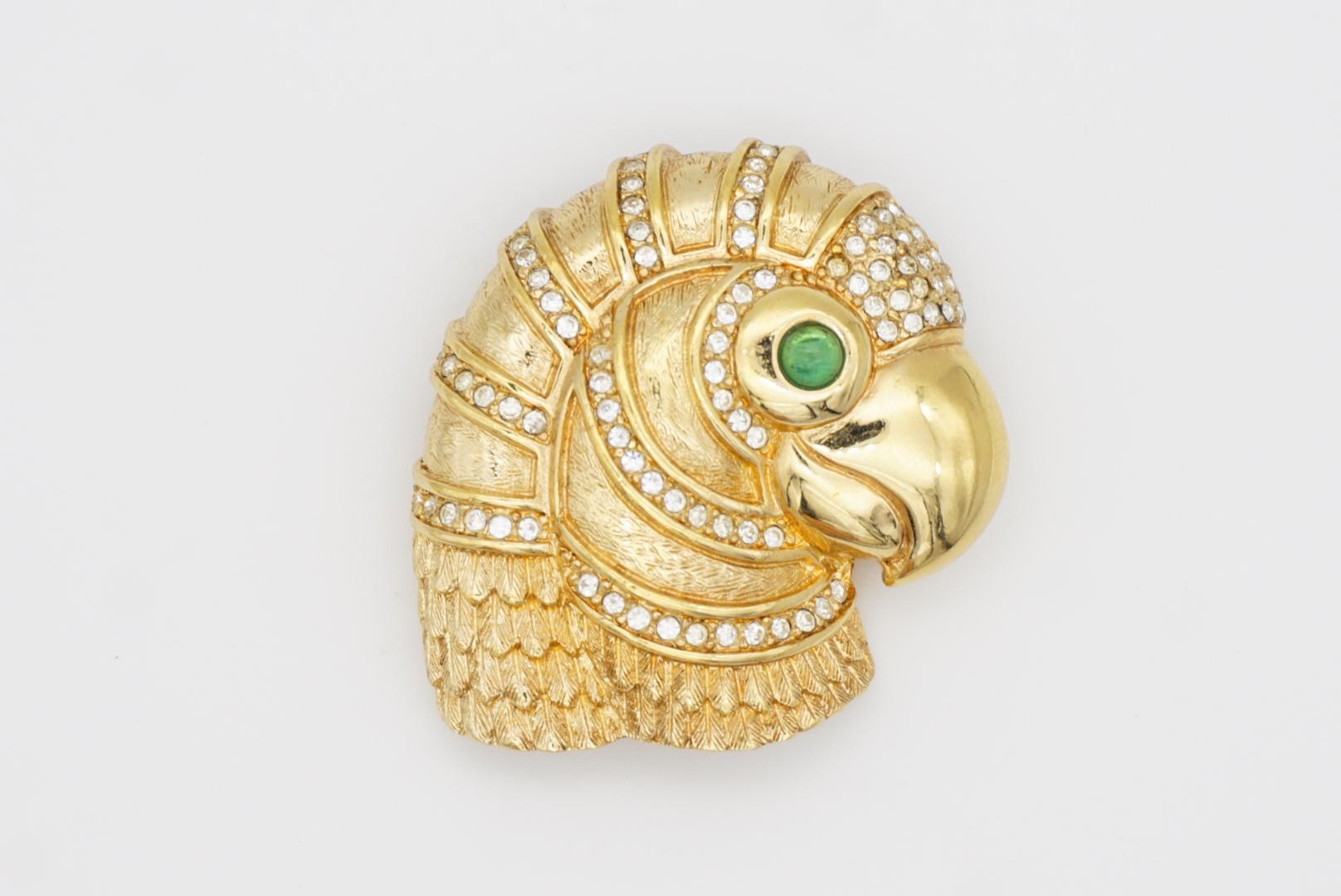 Christian Dior 1980s Vintage Gripoix Emerald Eye Parrot Bird Head Crystal Brooch 3