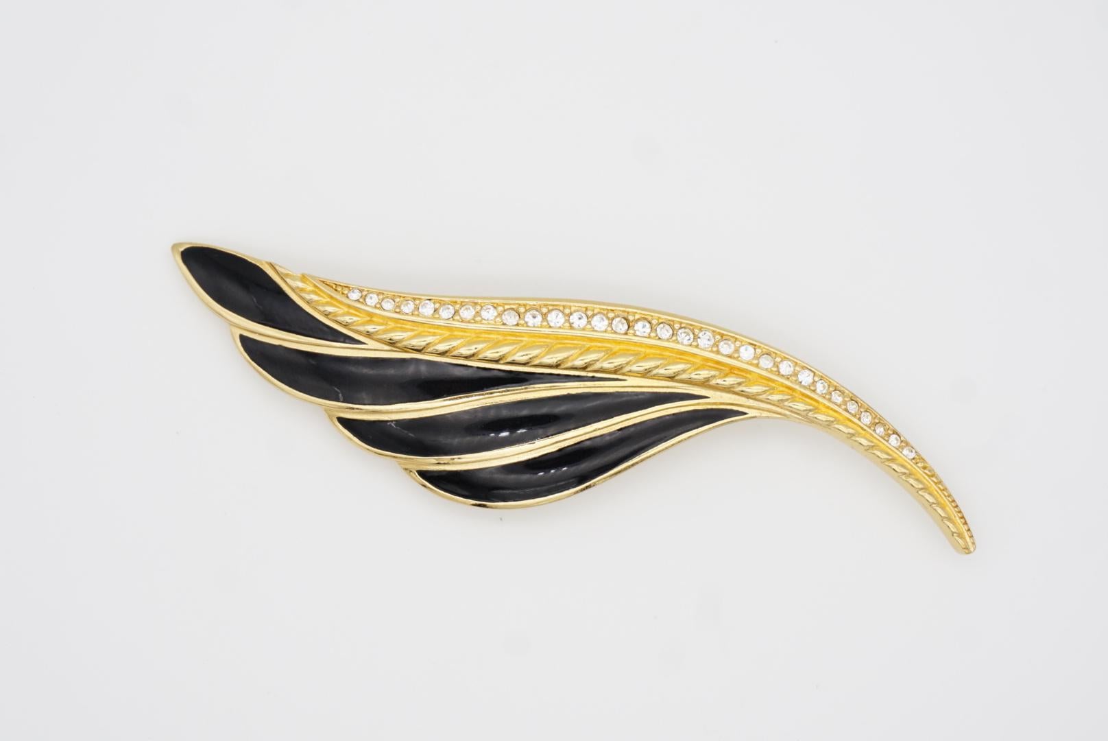 Christian Dior 1980s Vintage Huge Large Vivid Black Crystal Feather Leaf Brooch 6
