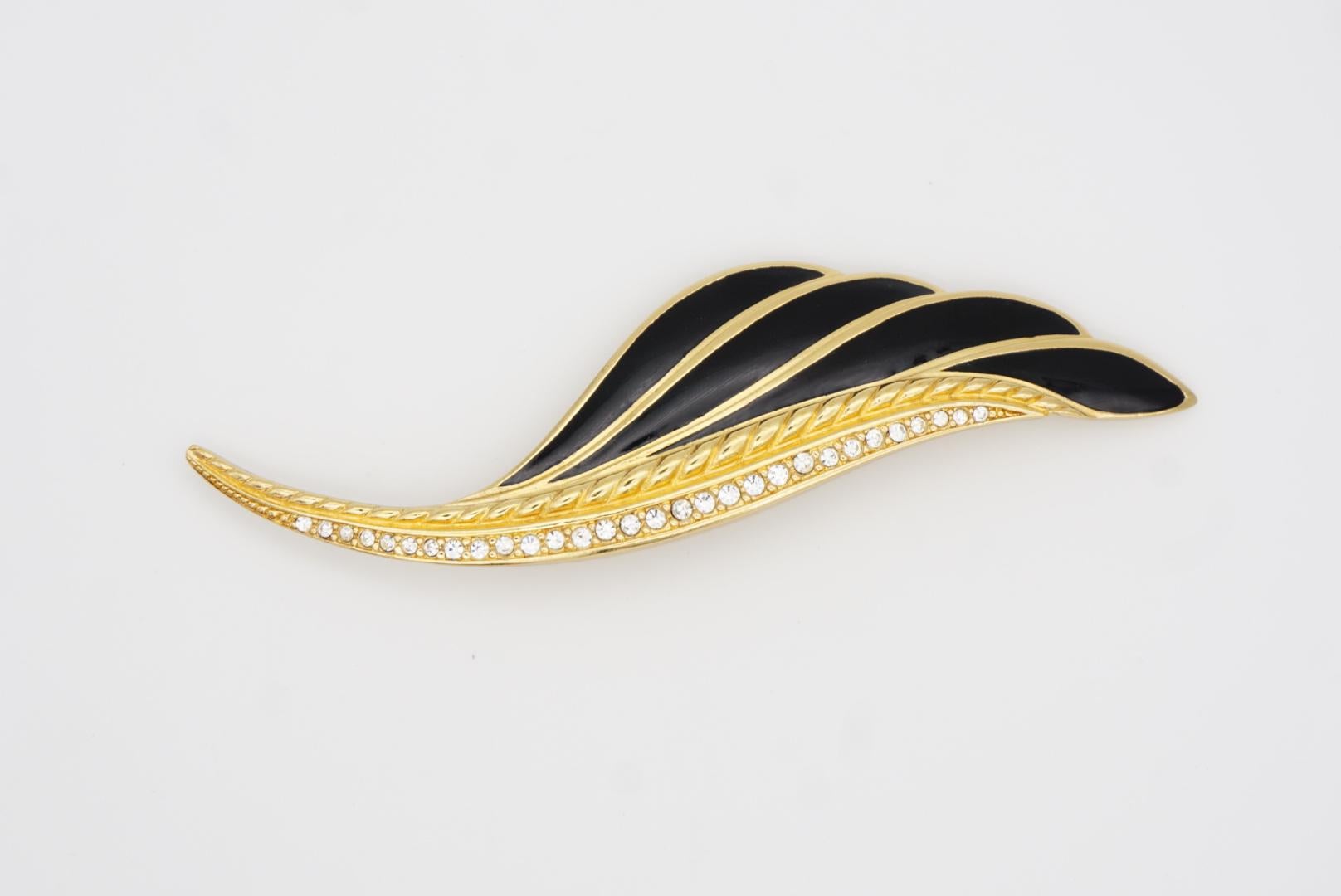 Christian Dior 1980s Vintage Huge Large Vivid Black Crystal Feather Leaf Brooch 7