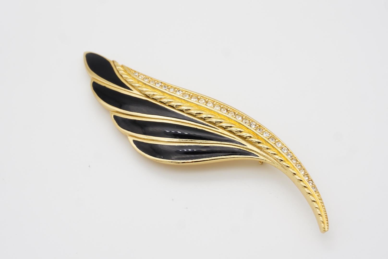 Christian Dior 1980s Vintage Huge Large Vivid Black Crystal Feather Leaf Brooch 8