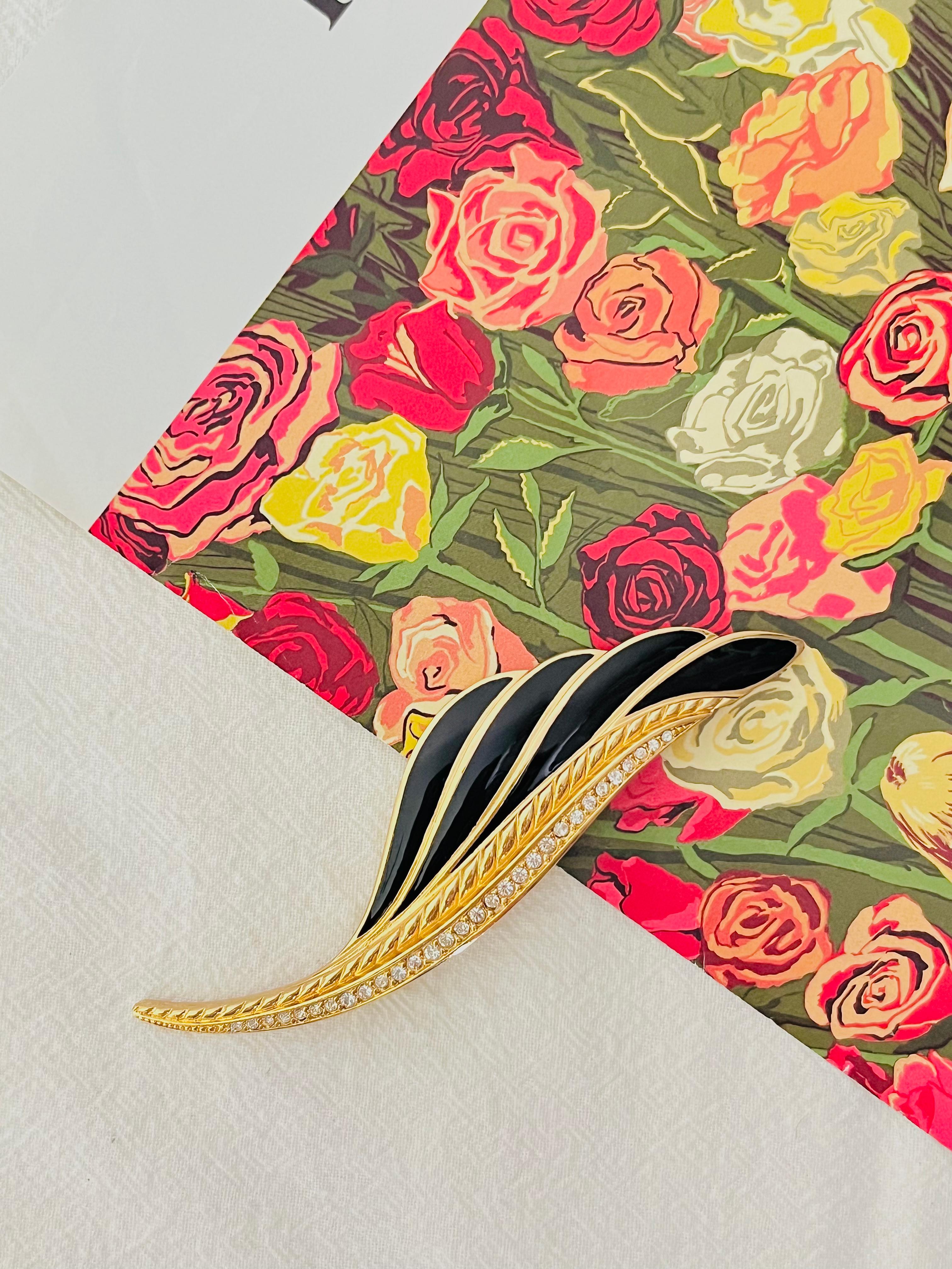 Women's or Men's Christian Dior 1980s Vintage Huge Large Vivid Black Crystal Feather Leaf Brooch