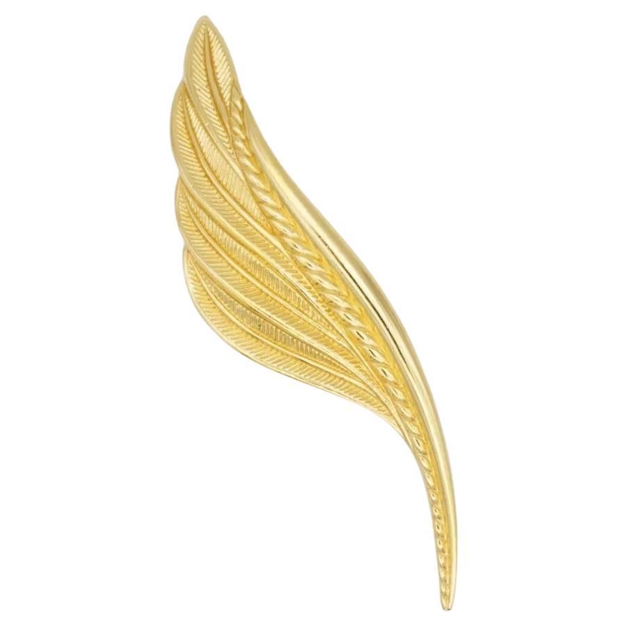 Christian Dior 1980s Vintage Huge Large Vivid Textured Feather Leaf Gold Brooch
