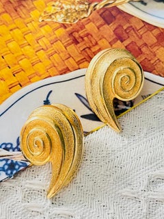 Christian Dior 1980s Vintage Huge Shell Conch Swirl Glow Matte Comma Earrings