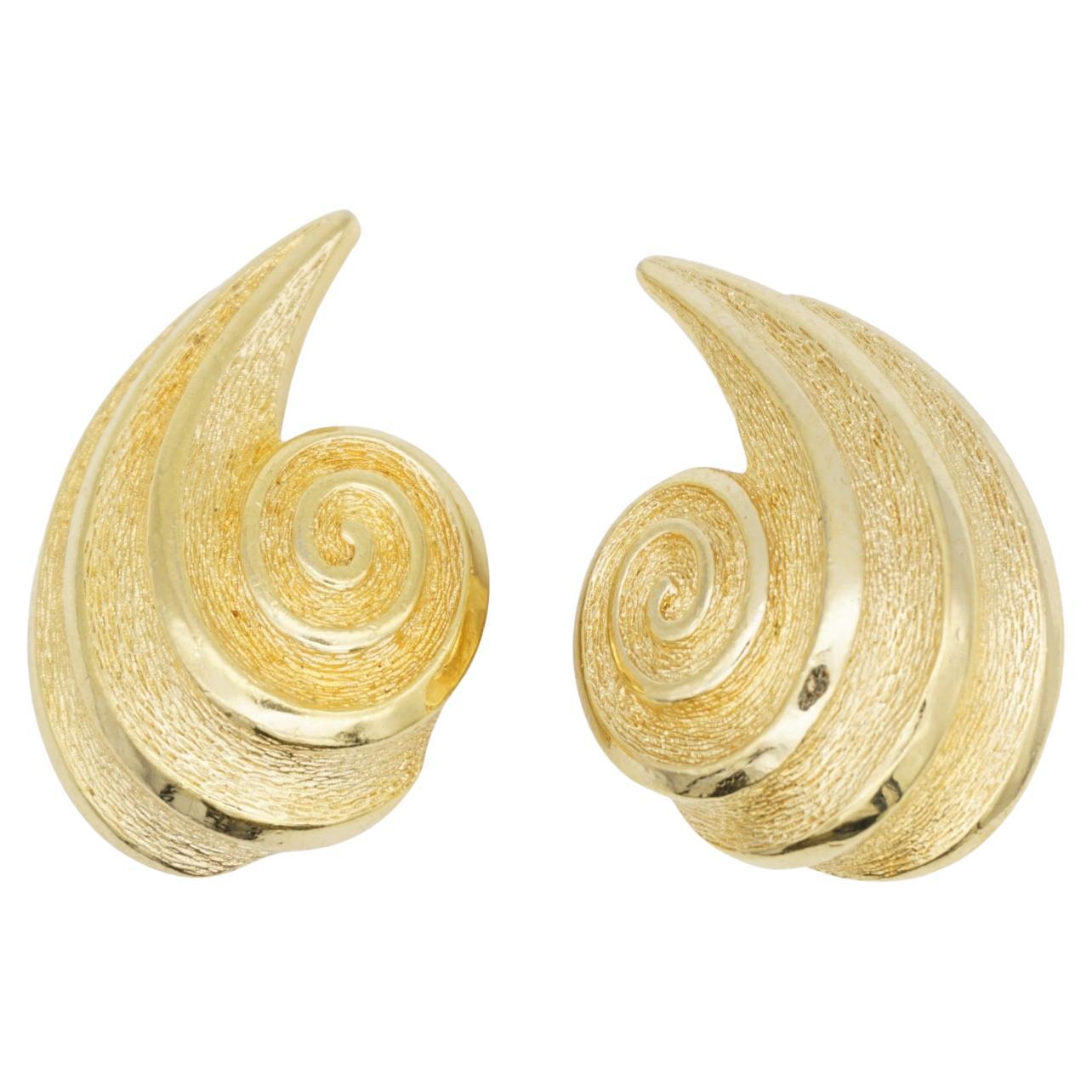 Christian Dior 1980s Vintage Huge Shell Conch Swirl Glow Matte Comma Earrings