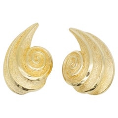 Christian Dior 1980s Vintage Huge Shell Conch Swirl Glow Matte Comma Earrings